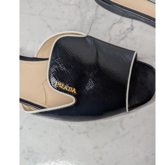 Prada black slip on flats mules logo designer career trendy size 40. US size 10 - Picture 4 of 11
